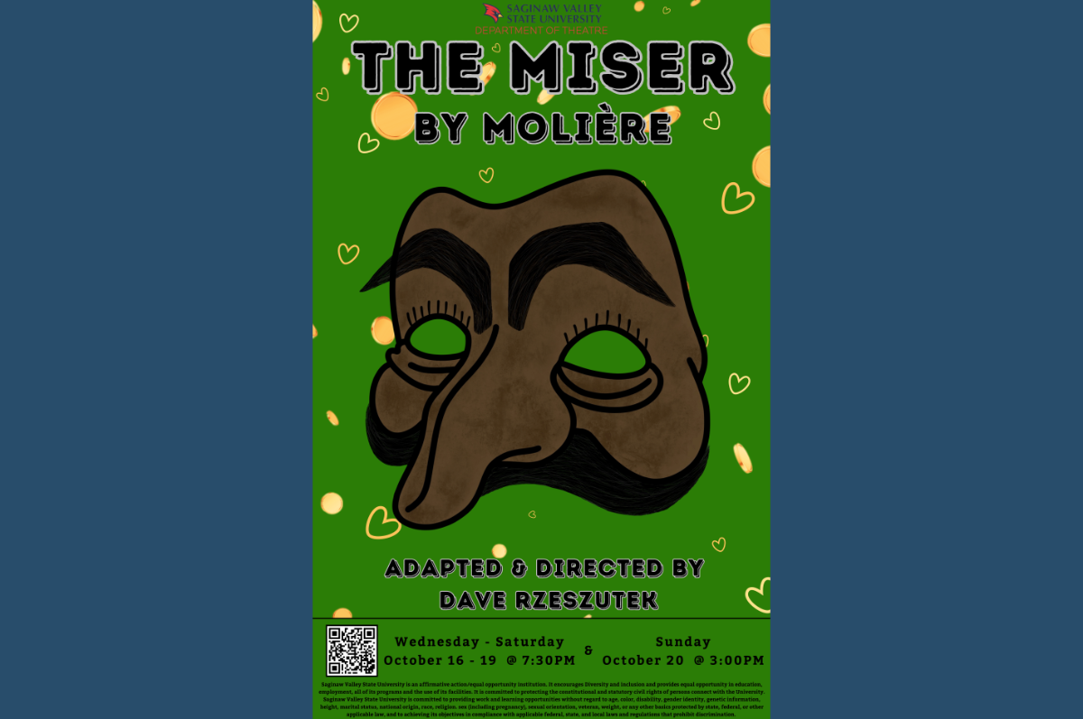 poster with theatre  mask on green background